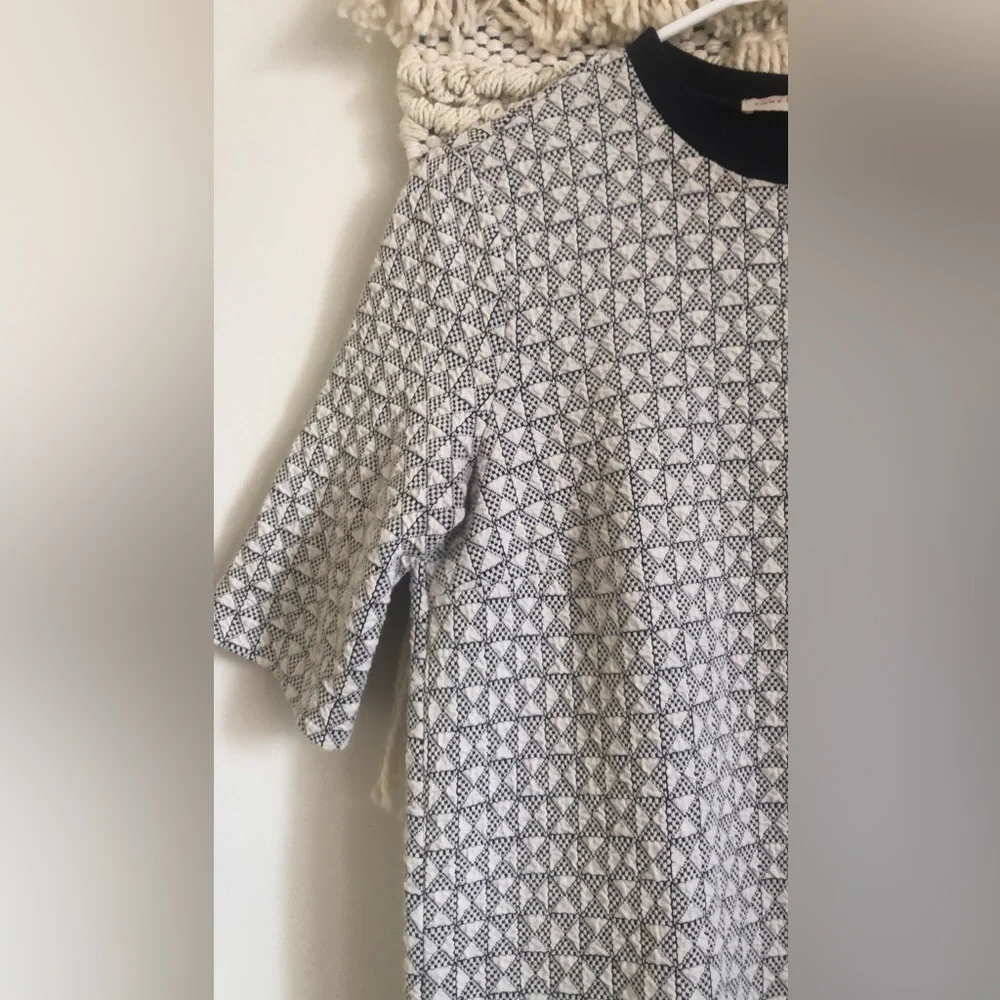 Tory Burch Textured Knit Geometric Print Tshirt Dress Short Sleeve Navy White XS
